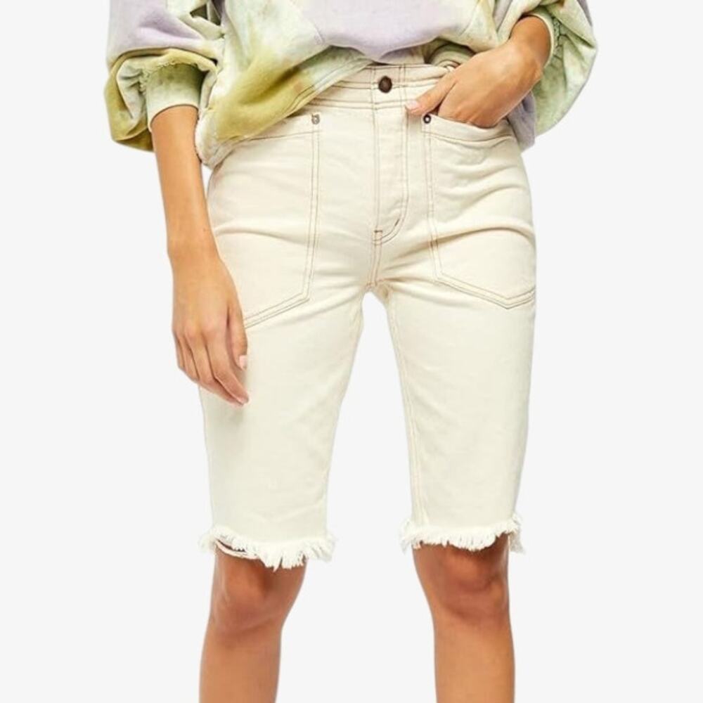 We The Free Off-White High-Rise Frayed Hem Jean Shorts